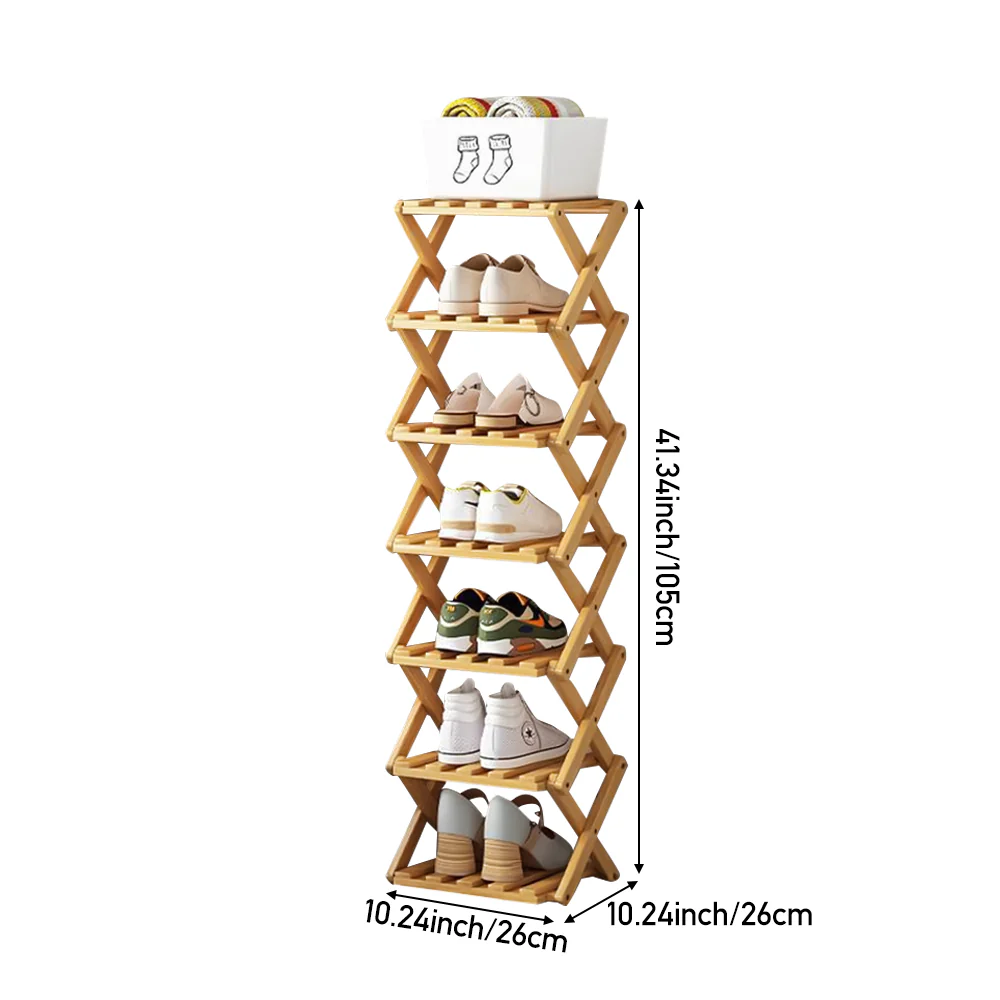 Livingandhome Durable 7-Layer Bamboo Folding Shoe Rack - Image 4