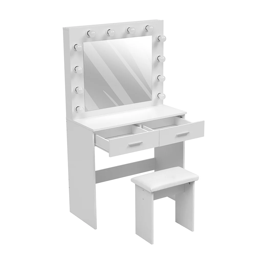 Livingandhome Elegant White Vanity Table With Stool - Image 4