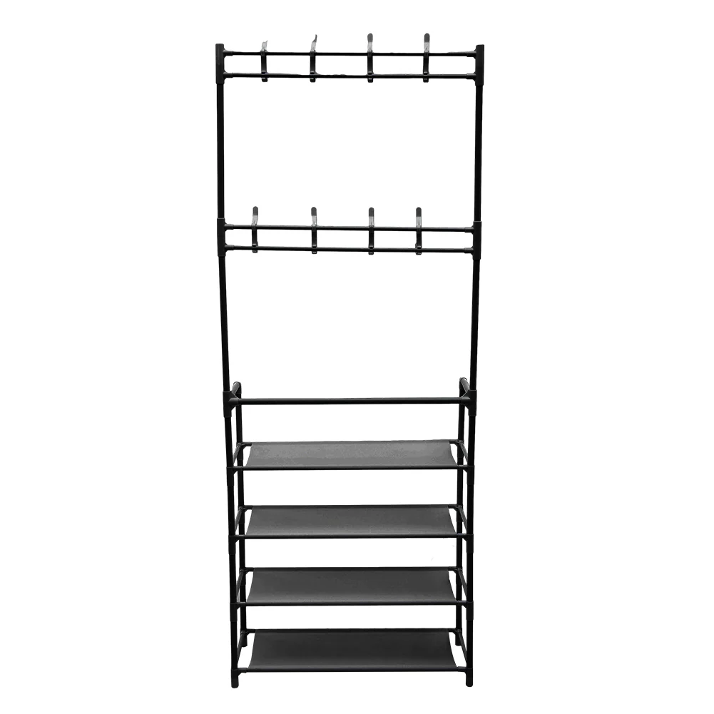 Livingandhome Entryway 4 Tier Shoe Rack with Coat Hanger - Image 4