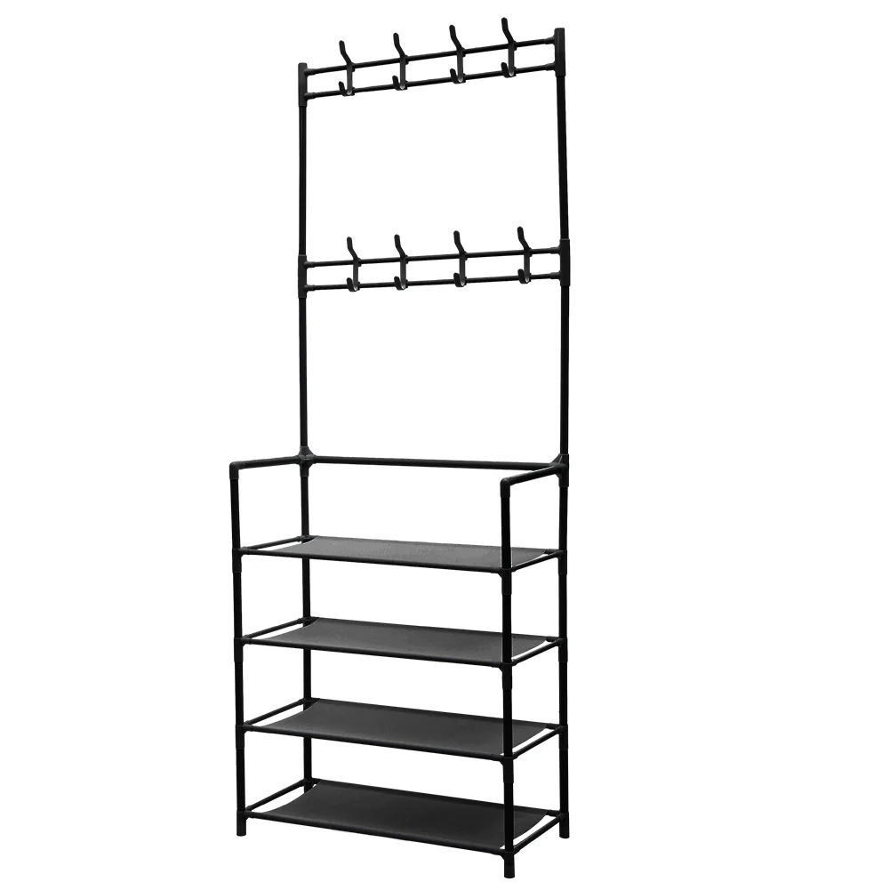 Livingandhome Entryway 4 Tier Shoe Rack with Coat Hanger - Image 6