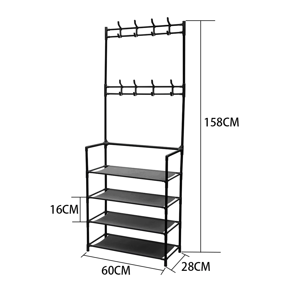 Livingandhome Entryway 4 Tier Shoe Rack with Coat Hanger - Image 7