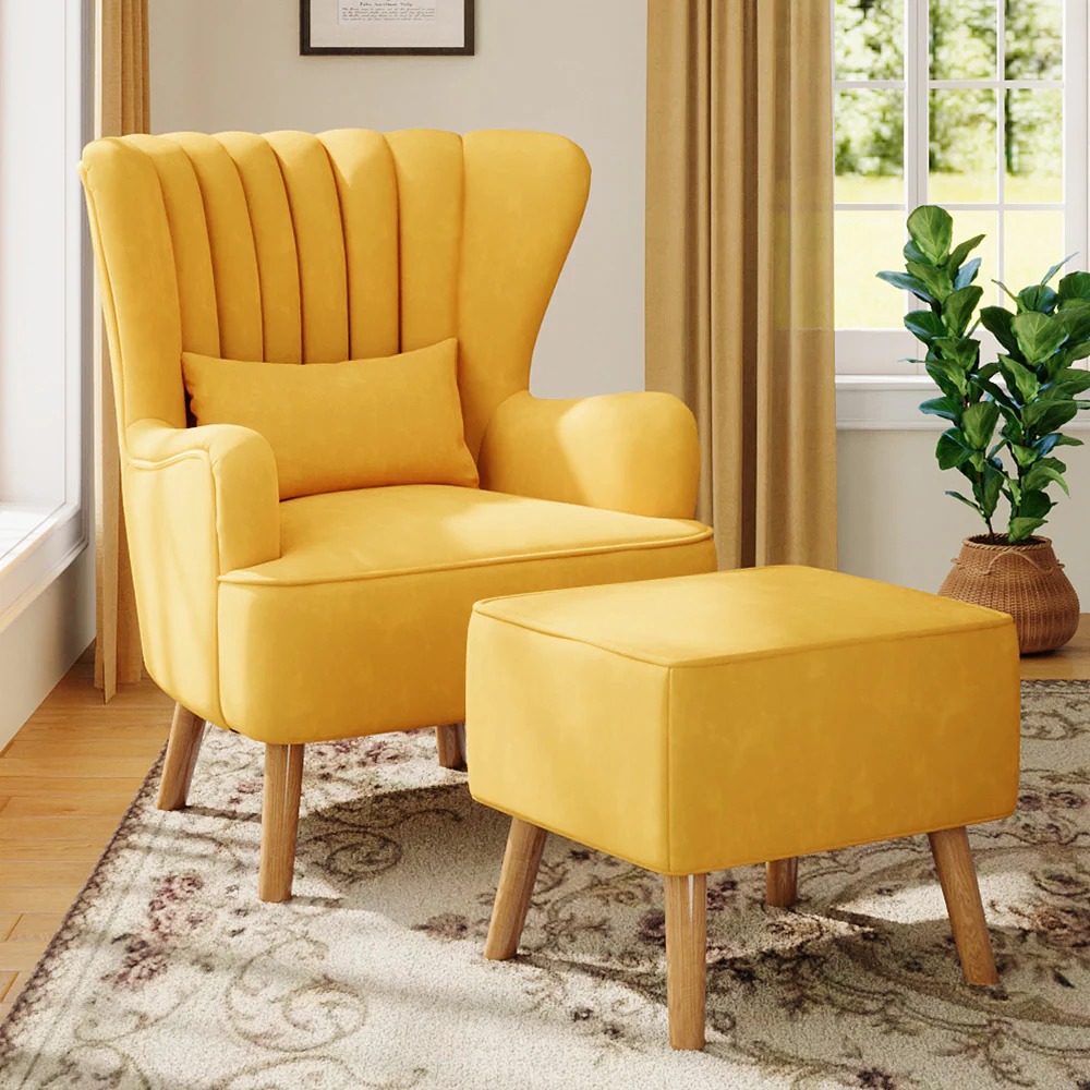 Livingandhome Faux Wool Upholstered Armchair and Footstool - Image 2