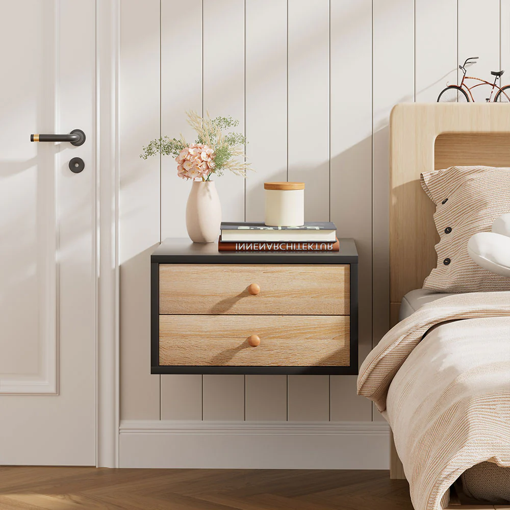 Livingandhome Floating Bedroom Nightstand With Drawers - Image 2
