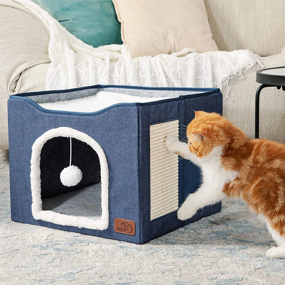 Livingandhome Foldable Multifunctional Cat Bed With Scratching Pad - Image 2