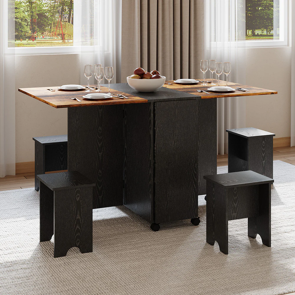 Livingandhome Folding Dining Table Set With 4 Stools