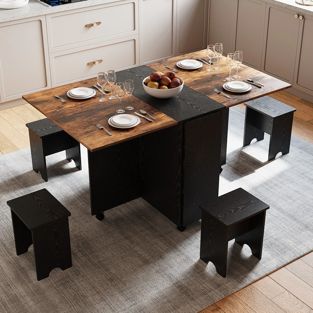 Livingandhome Folding Dining Table Set With 4 Stools - Image 2