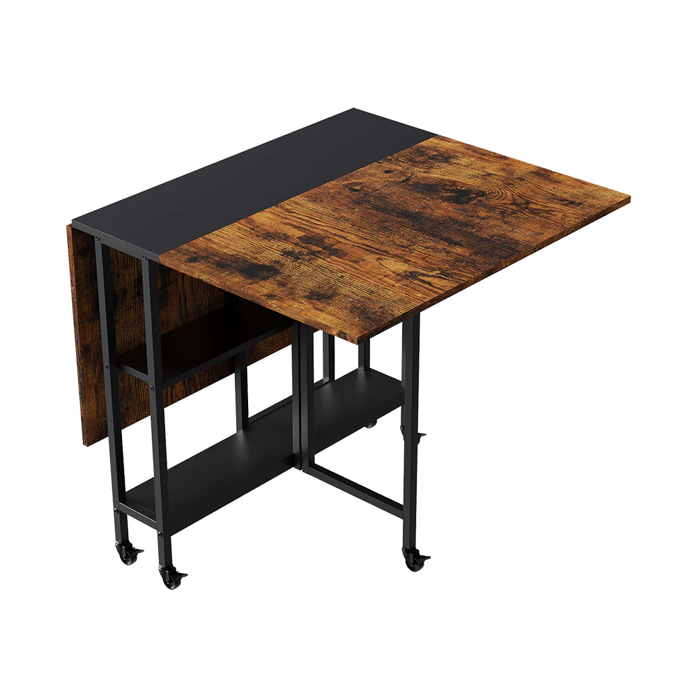 Livingandhome Folding Dining Table With Wheels And Storage Shelves