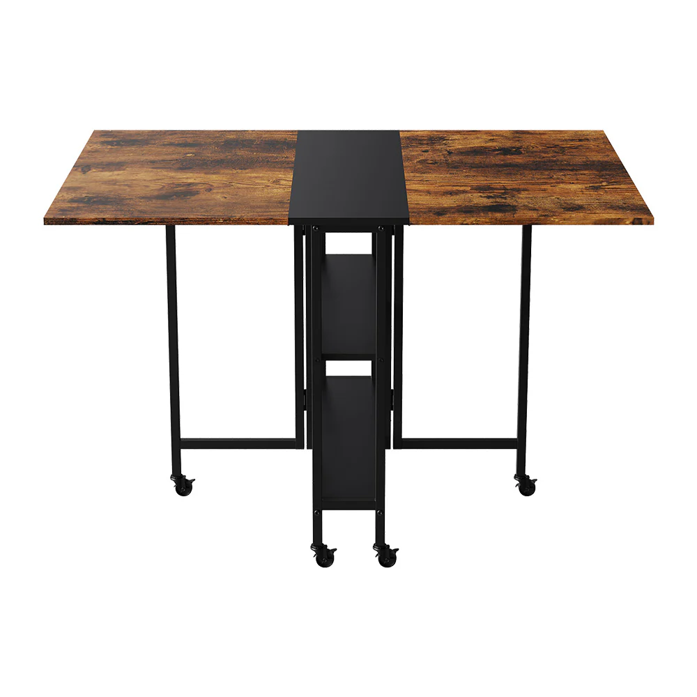 Livingandhome Folding Dining Table With Wheels And Storage Shelves - Image 3