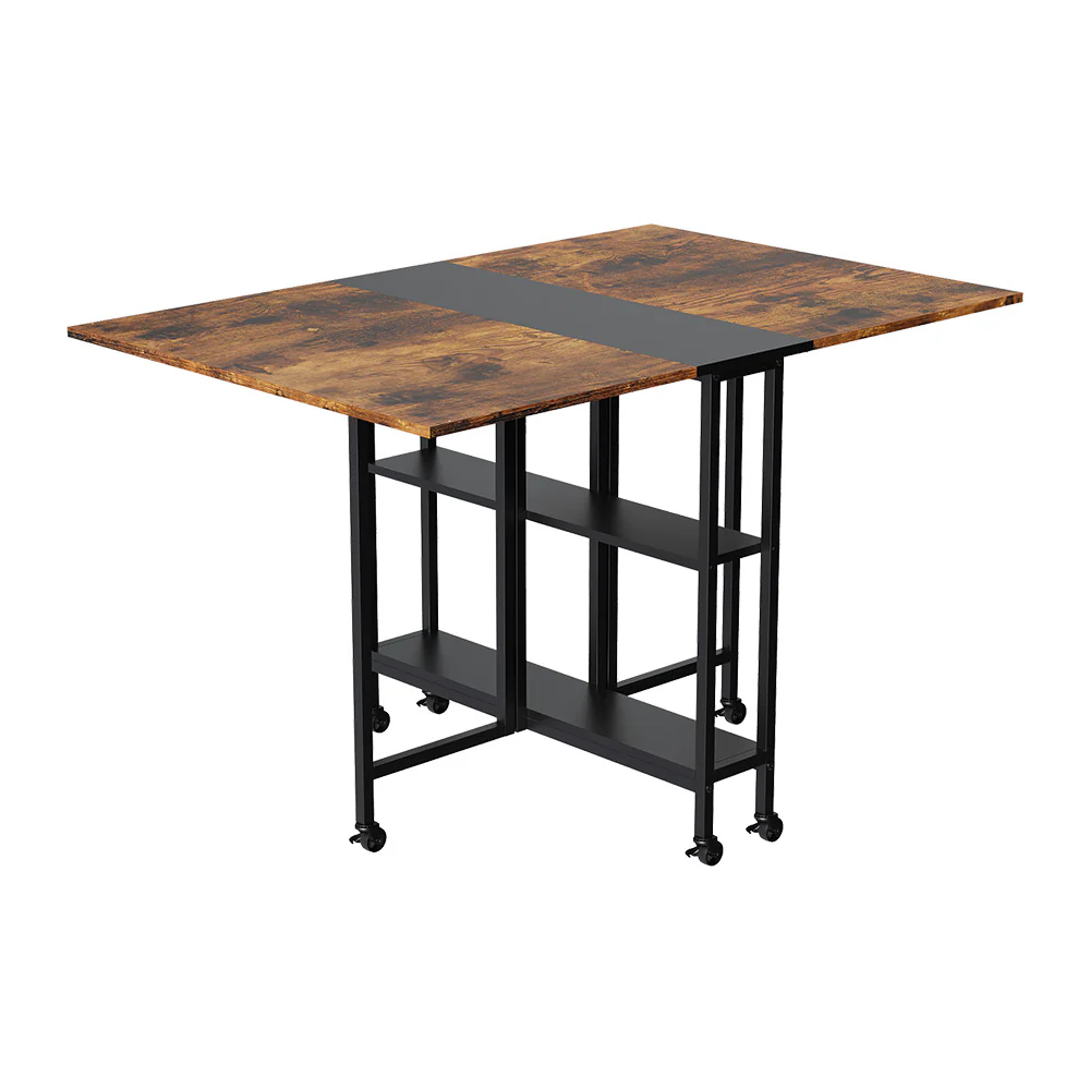Livingandhome Folding Dining Table With Wheels And Storage Shelves - Image 4
