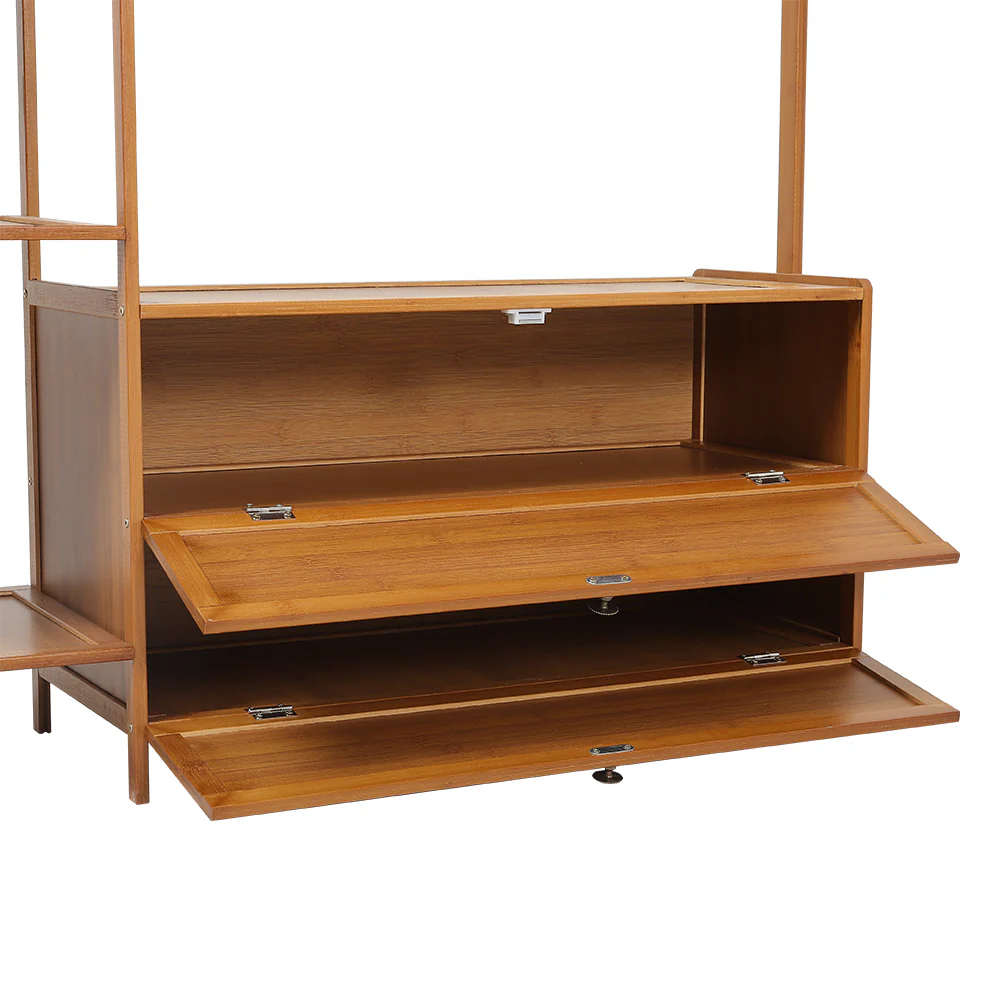 Livingandhome Freestanding Bamboo Clothes Rack with Storage Shelves - Image 4