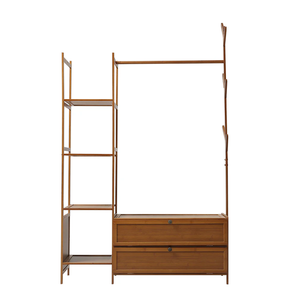 Livingandhome Freestanding Bamboo Clothes Rack with Storage Shelves - Image 6