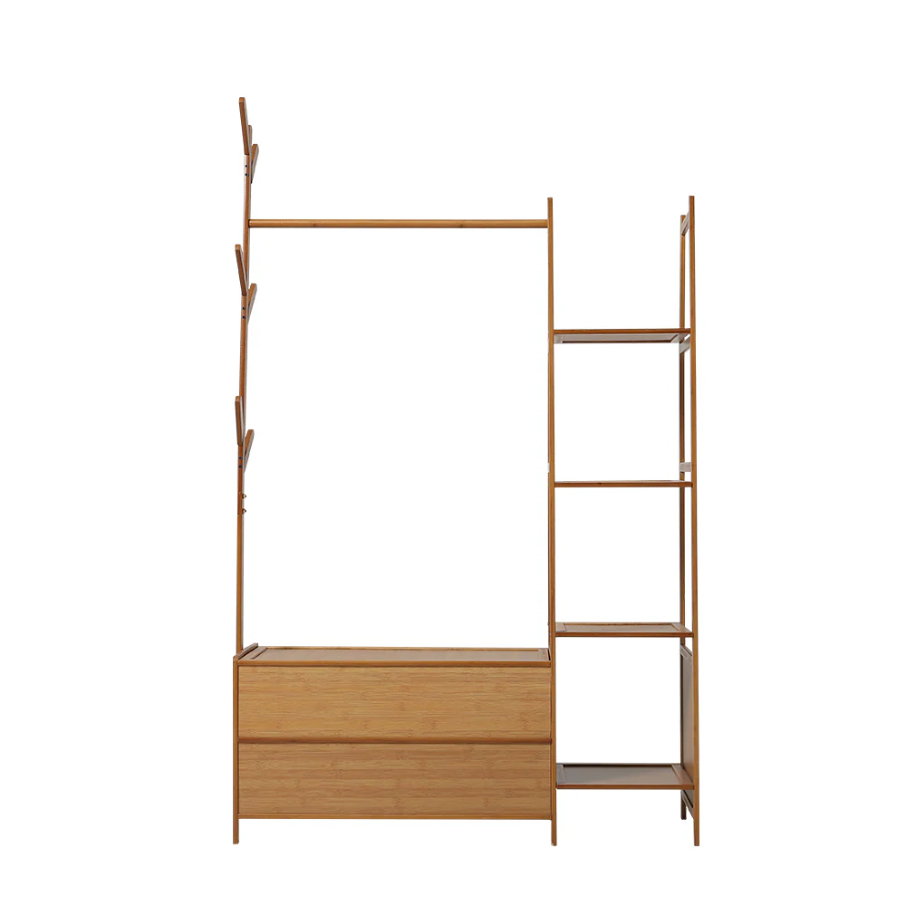 Livingandhome Freestanding Bamboo Clothes Rack with Storage Shelves - Image 7