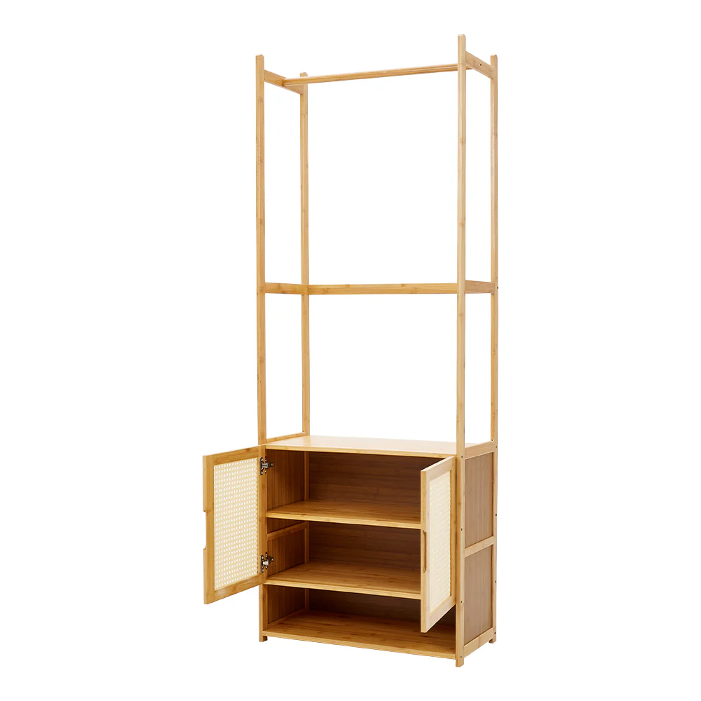 Livingandhome Freestanding Wooden Clothes Rack with Cabinet - Image 4