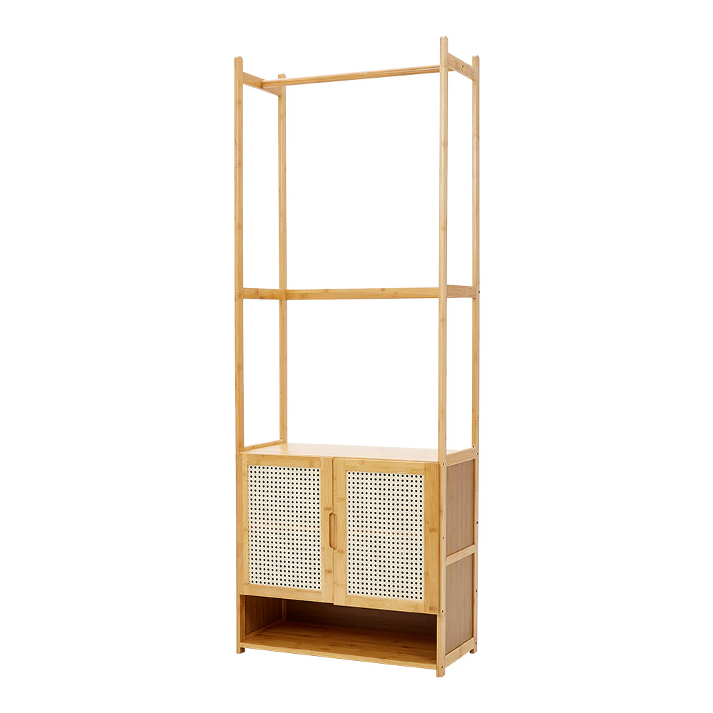 Livingandhome Freestanding Wooden Clothes Rack with Cabinet - Image 5