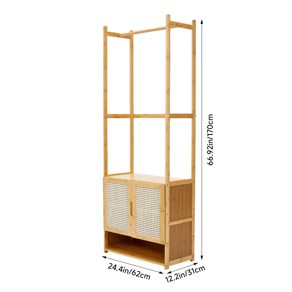 Livingandhome Freestanding Wooden Clothes Rack with Cabinet - Image 7