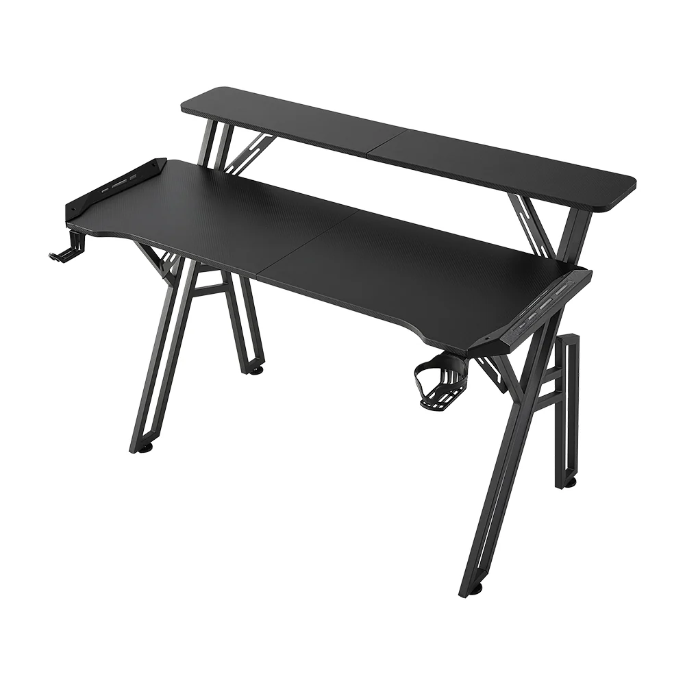 Livingandhome Gaming Desk with LED Lighting and Stand