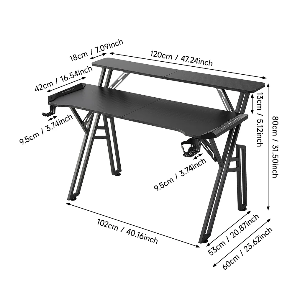 Livingandhome Gaming Desk with LED Lighting and Stand - Image 7