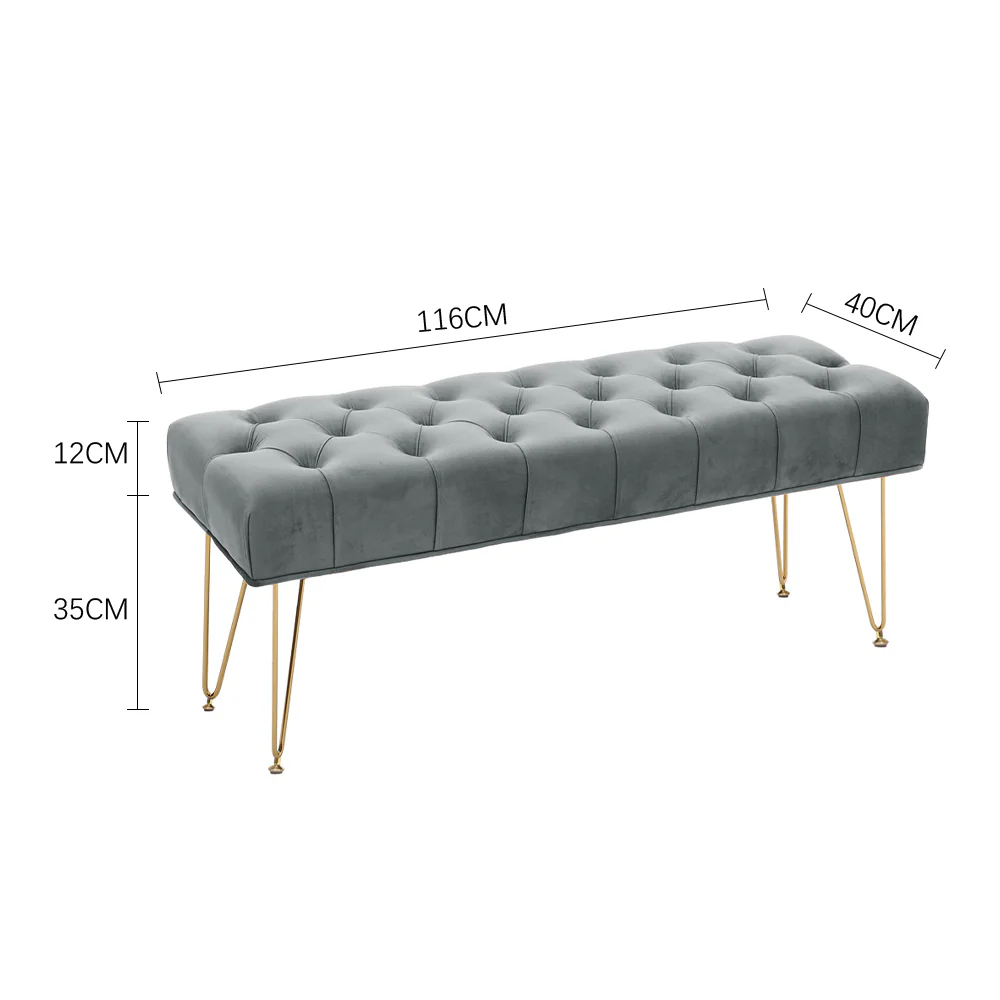 Livingandhome Gold Hairpin Leg Velvet Bench - Image 3