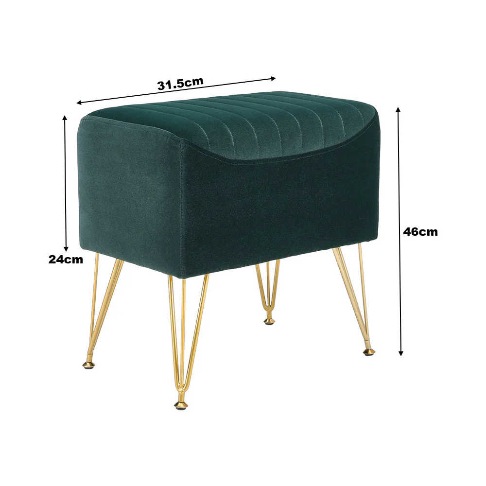 Livingandhome Green Velvet Channel Pattern Stool - Image 3