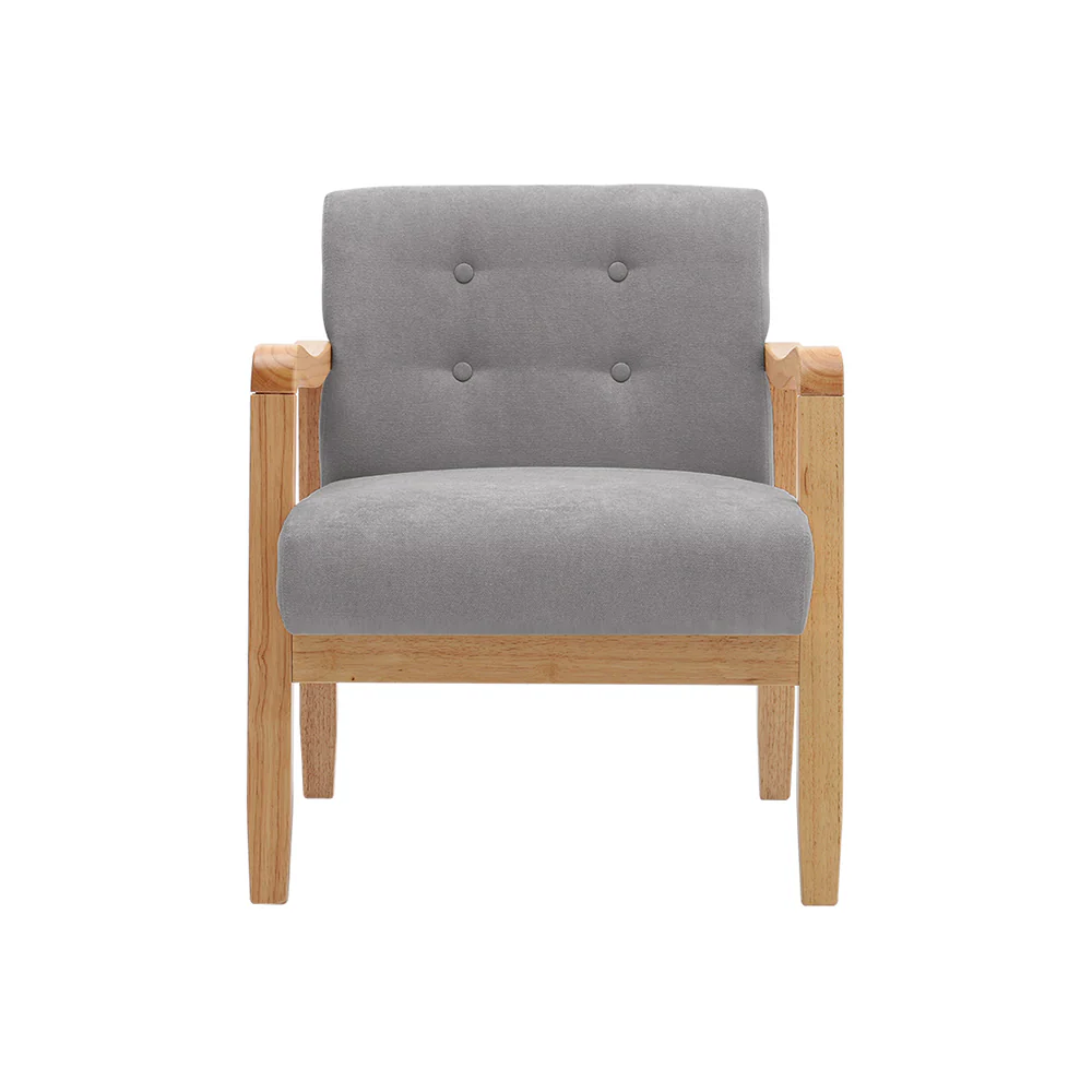 Livingandhome Grey Fabric Armchair with Rubberwood Legs - Image 3