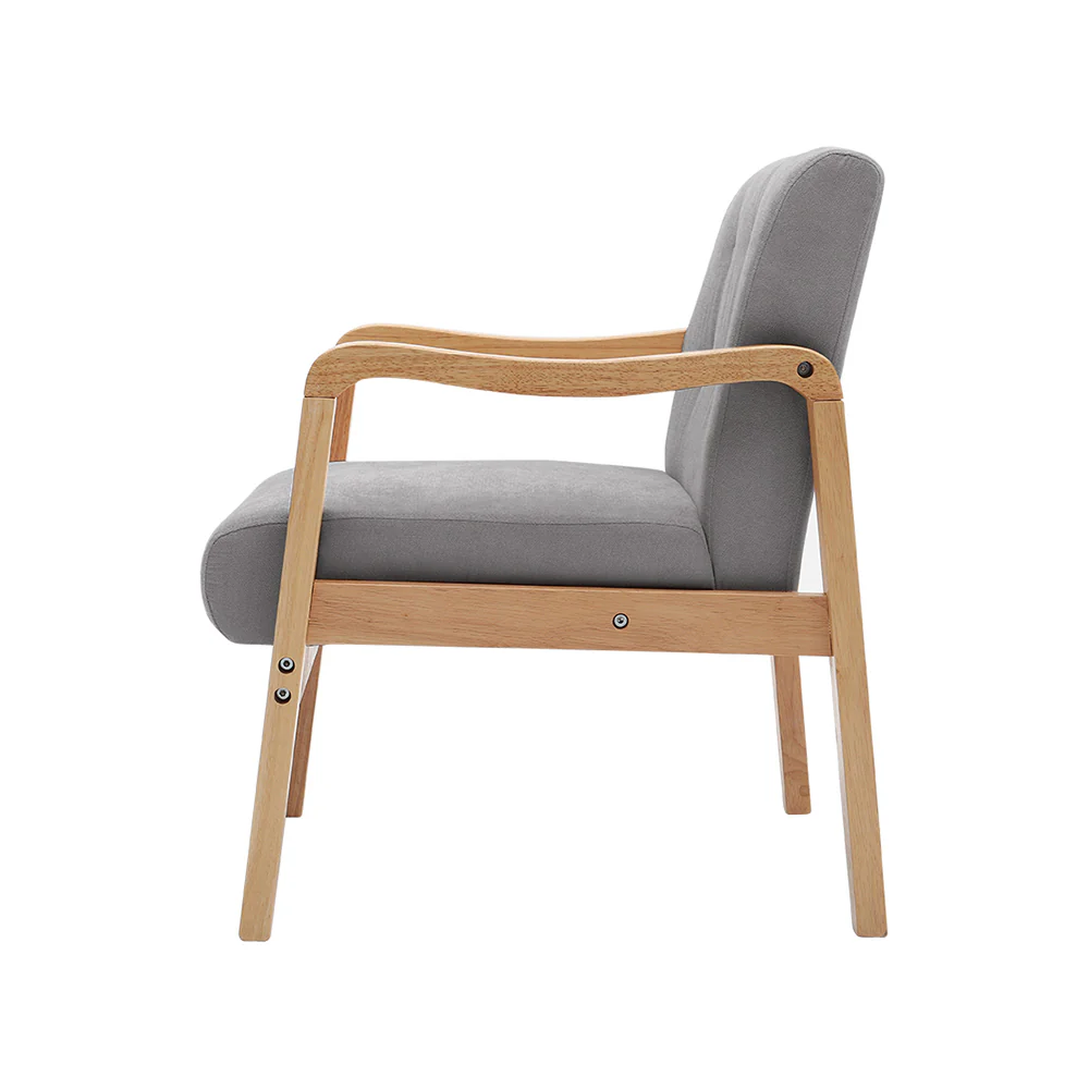 Livingandhome Grey Fabric Armchair with Rubberwood Legs - Image 4