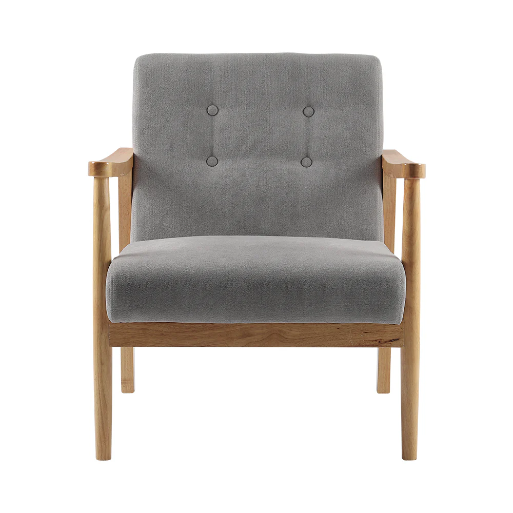 Livingandhome Grey Fabric Armchair with Wooden Frame - Image 3