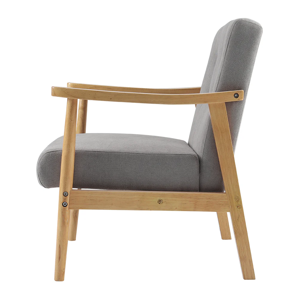 Livingandhome Grey Fabric Armchair with Wooden Frame - Image 4