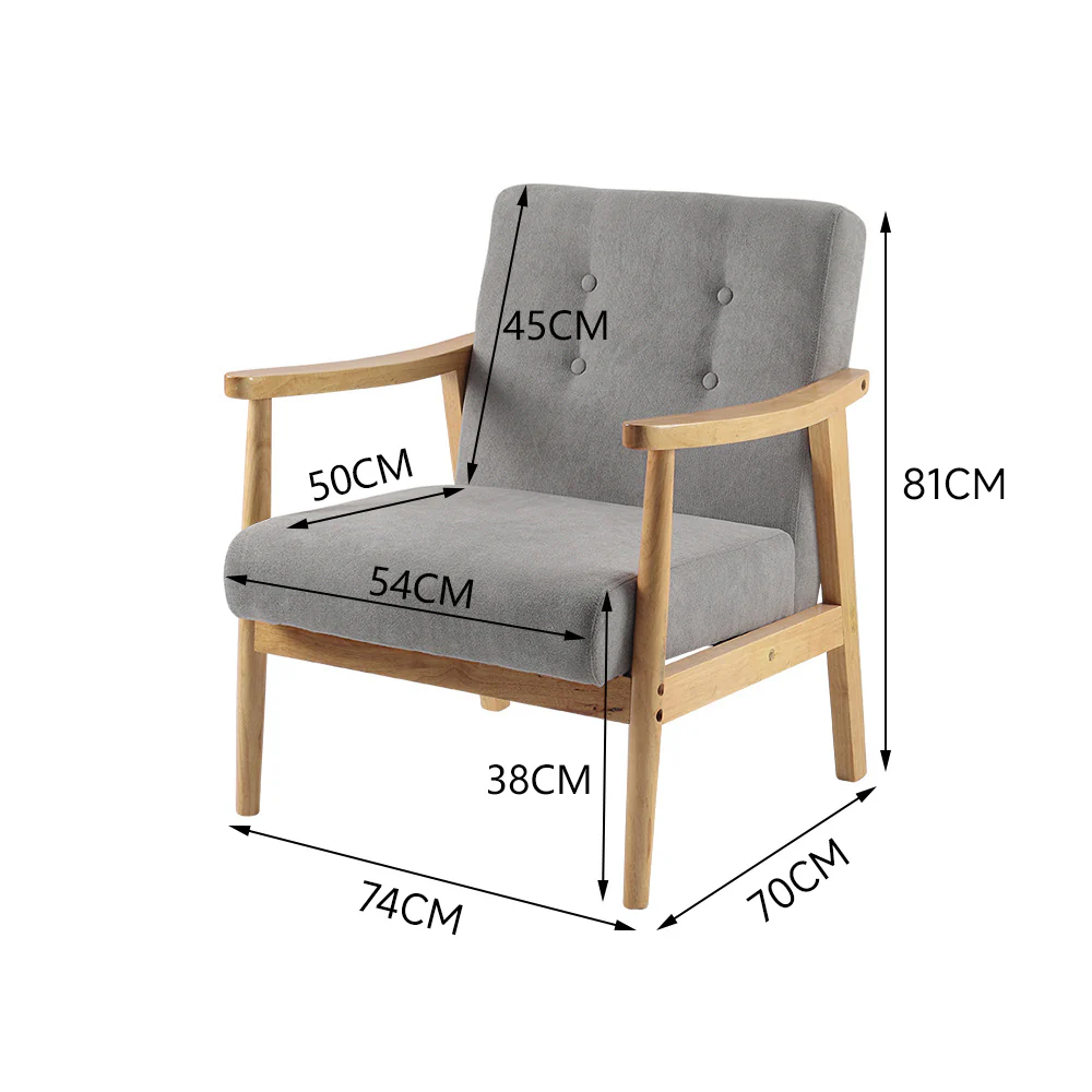 Livingandhome Grey Fabric Armchair with Wooden Frame - Image 6