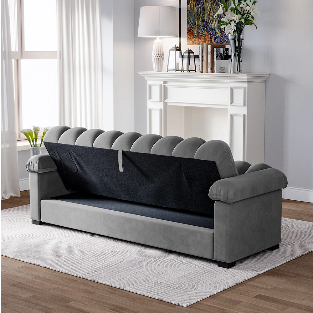 Livingandhome Grey Fabric Sleeper Sofa with Pillows - Image 2