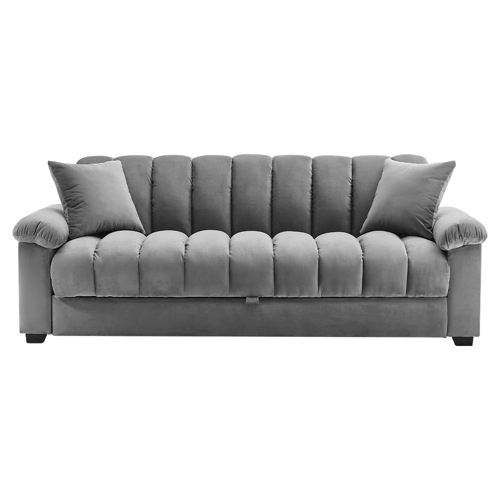 Livingandhome Grey Fabric Sleeper Sofa with Pillows - Image 3