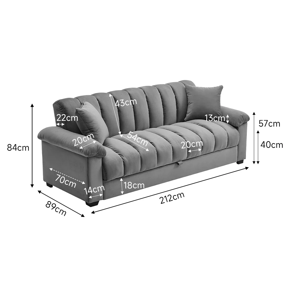 Livingandhome Grey Fabric Sleeper Sofa with Pillows - Image 4