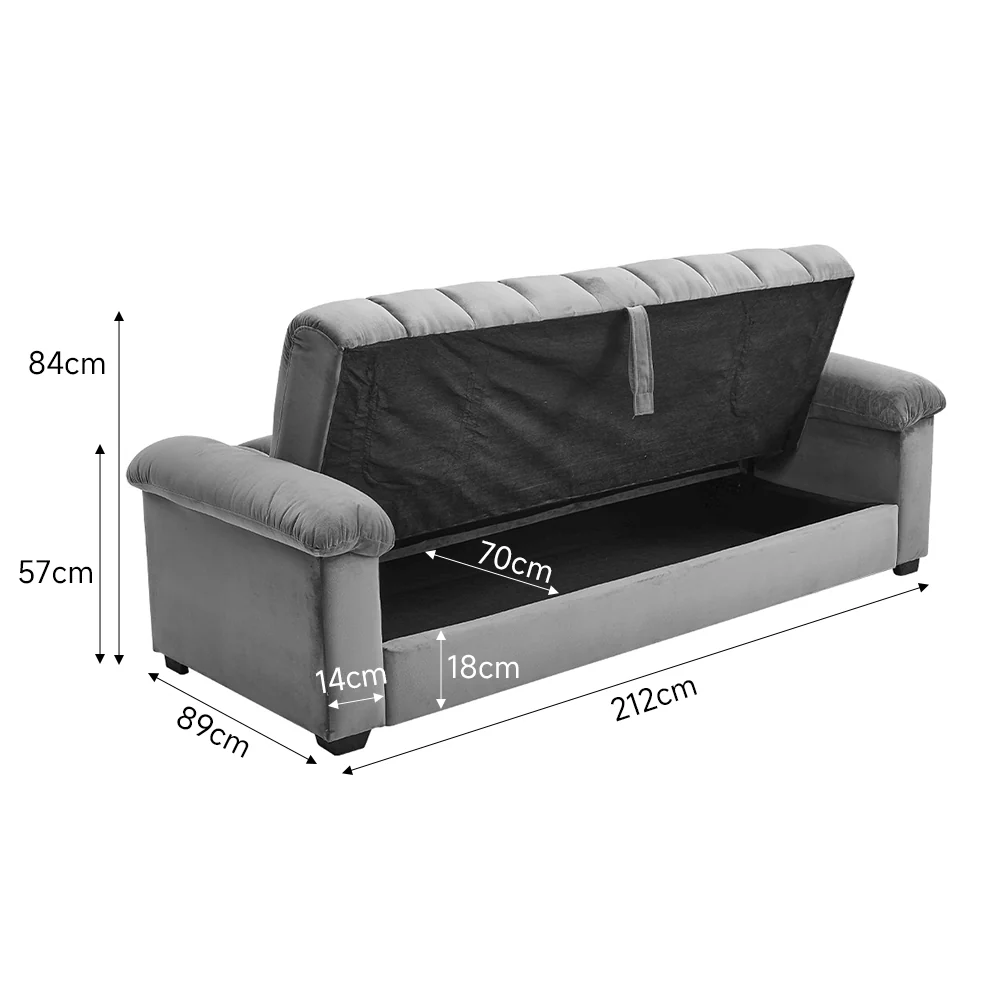 Livingandhome Grey Fabric Sleeper Sofa with Pillows - Image 5