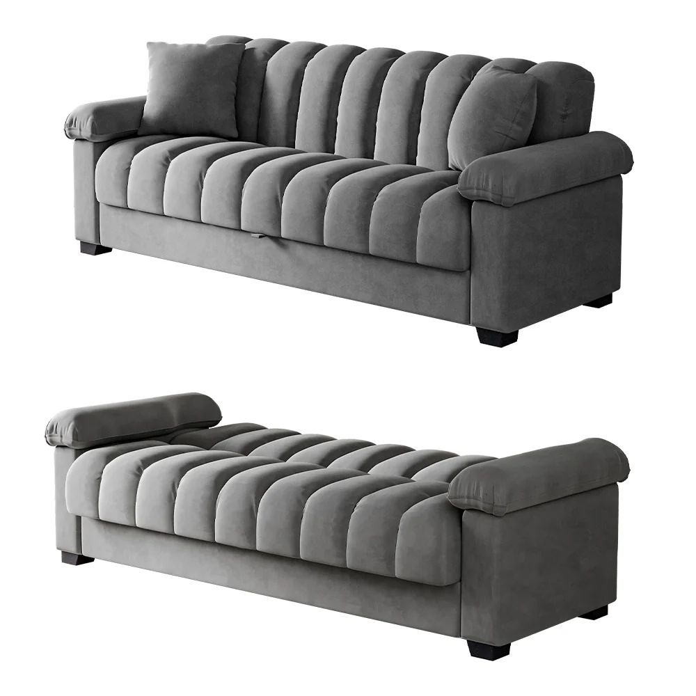 Livingandhome Grey Fabric Sleeper Sofa with Pillows - Image 6