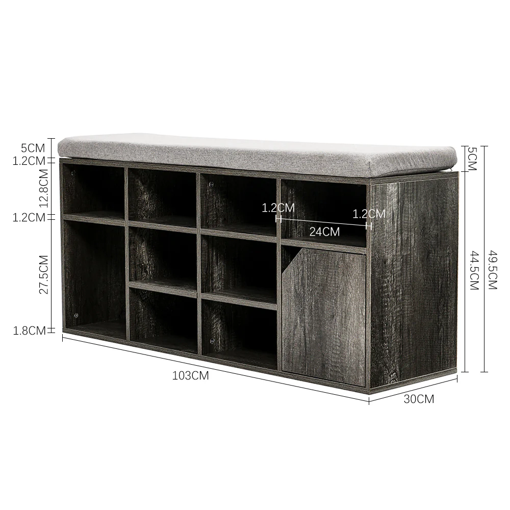 Livingandhome Grey Padded Shoe Storage Bench - Image 2