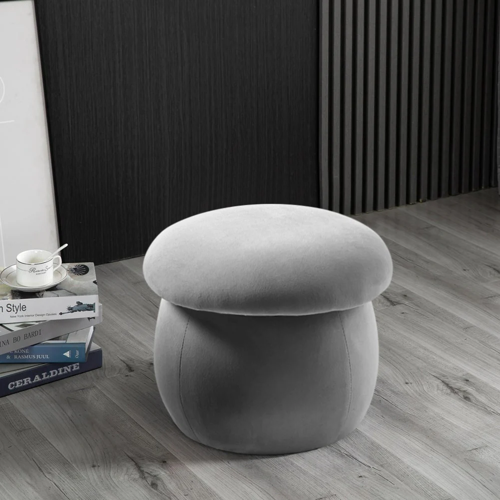 Livingandhome Grey Velvet Mushroom-Shaped Footstool - Image 2