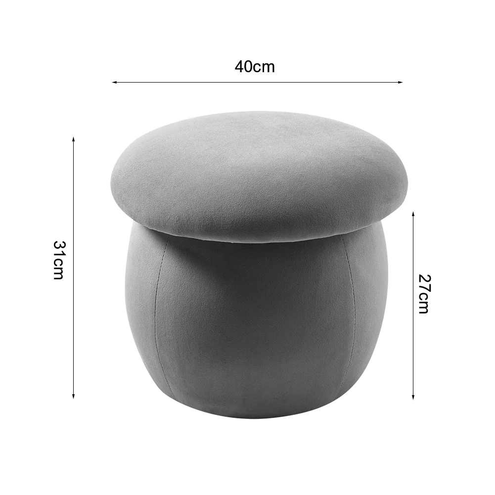 Livingandhome Grey Velvet Mushroom-Shaped Footstool - Image 3