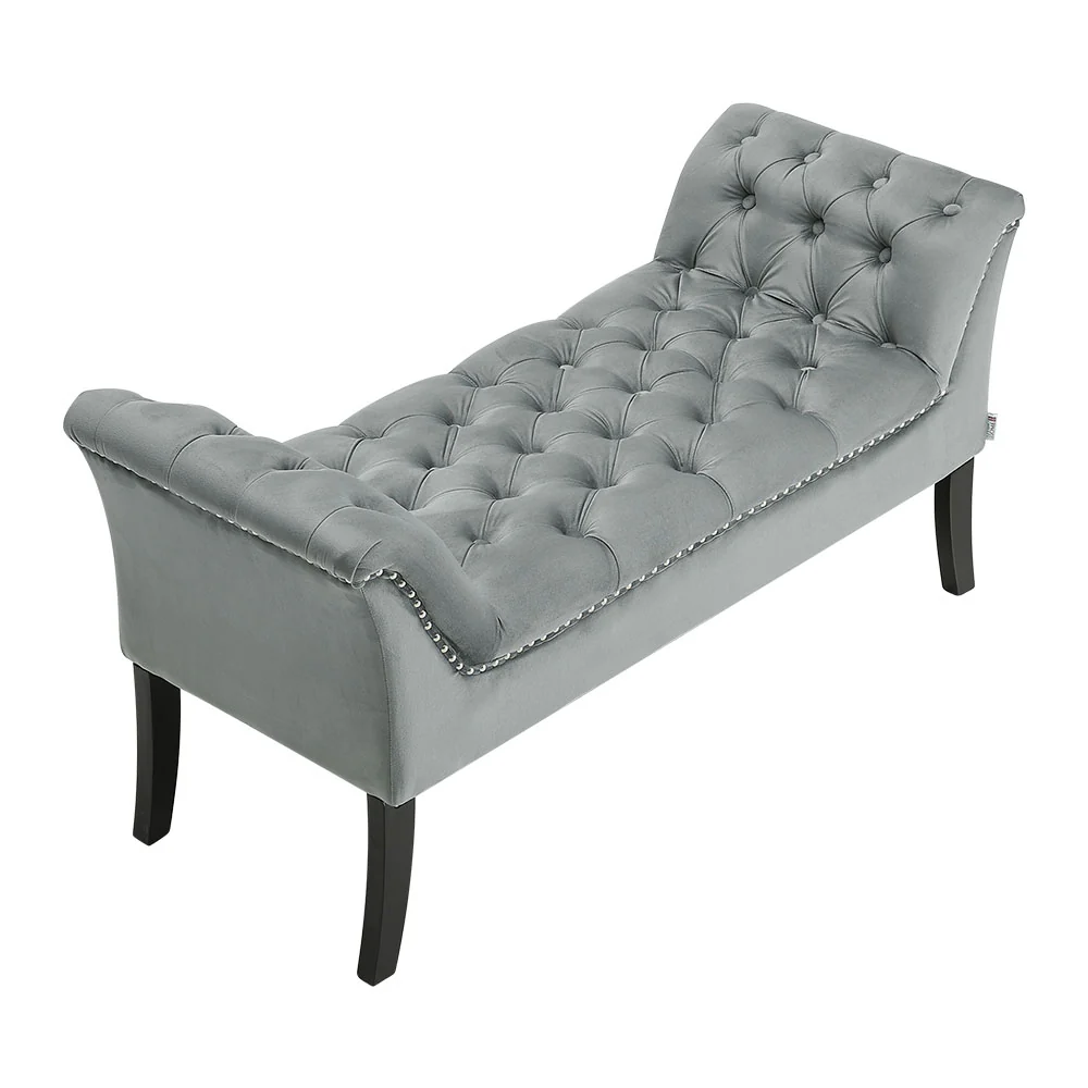 Livingandhome Grey Velvet Upholstered Bedroom Bench - Image 2