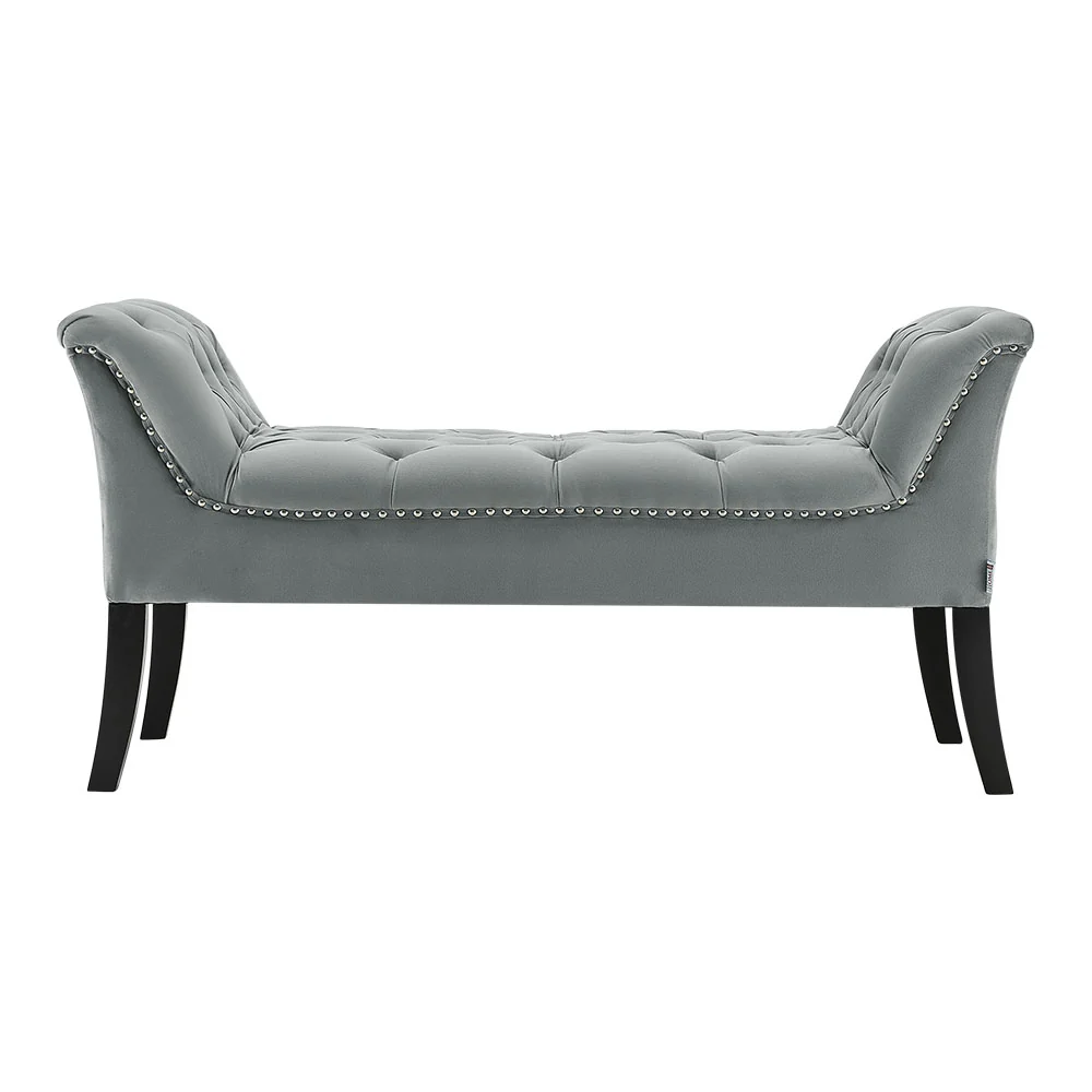 Livingandhome Grey Velvet Upholstered Bedroom Bench - Image 3