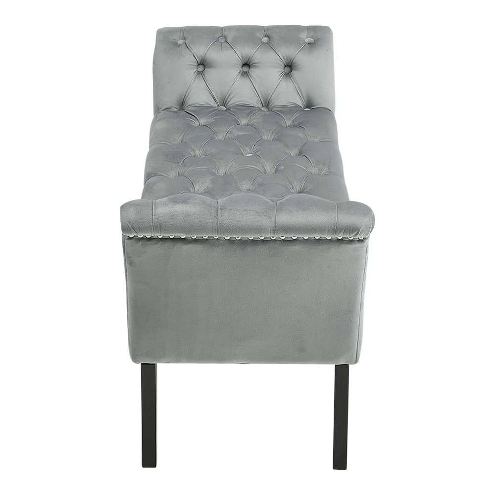 Livingandhome Grey Velvet Upholstered Bedroom Bench - Image 4