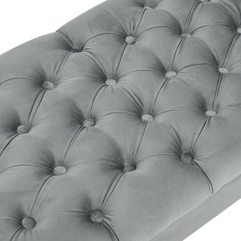 Livingandhome Grey Velvet Upholstered Bedroom Bench - Image 5