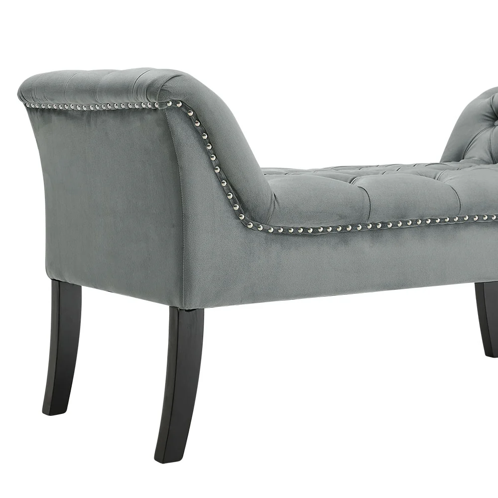 Livingandhome Grey Velvet Upholstered Bedroom Bench - Image 6