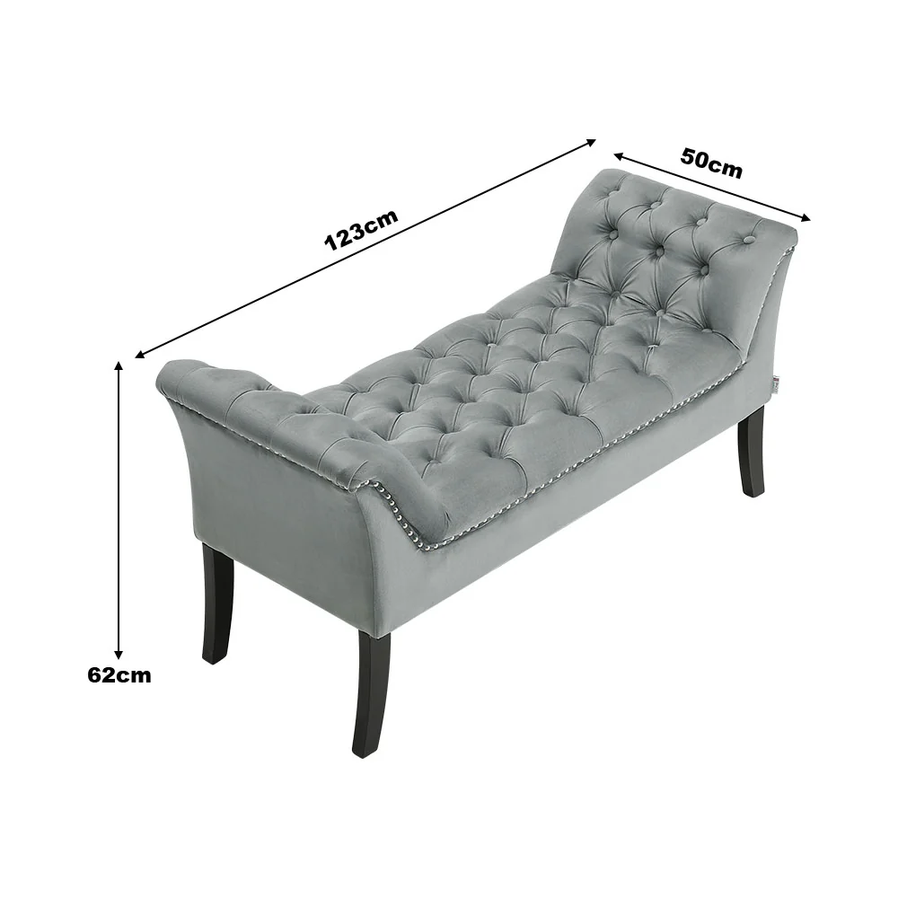 Livingandhome Grey Velvet Upholstered Bedroom Bench - Image 7