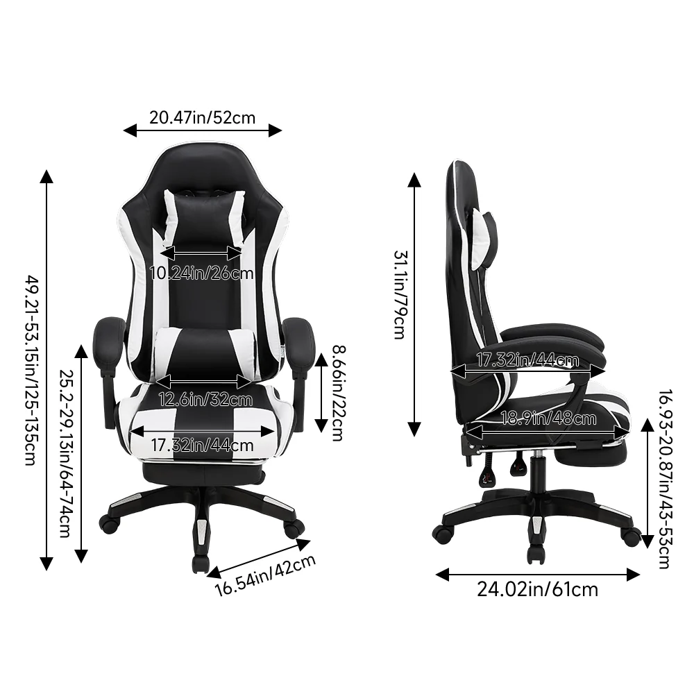 Livingandhome High Back Reclining Gaming Chair with Footrest - Image 7
