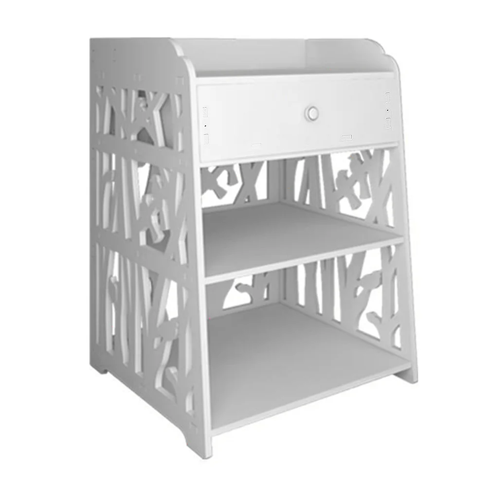 Livingandhome Hollow Carved Bird Pattern Side Table Nightstand with Drawer for Bedroom - Image 4