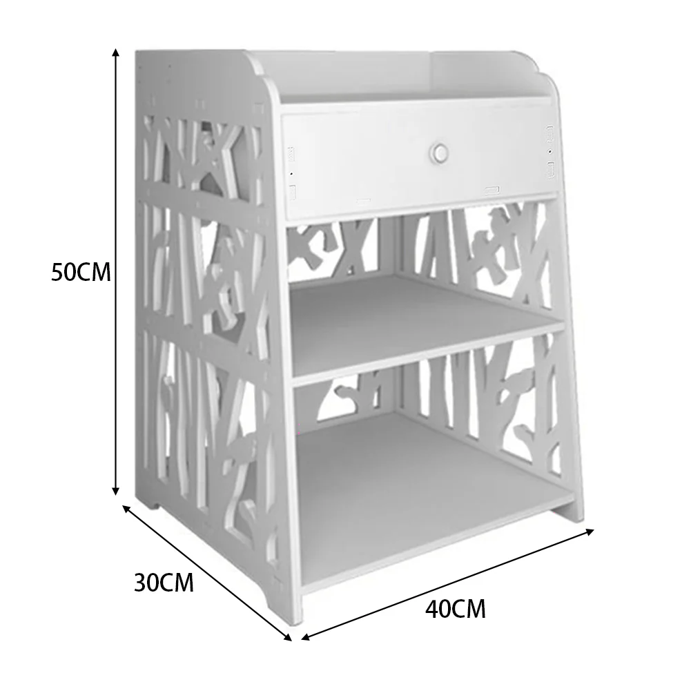 Livingandhome Hollow Carved Bird Pattern Side Table Nightstand with Drawer for Bedroom - Image 5