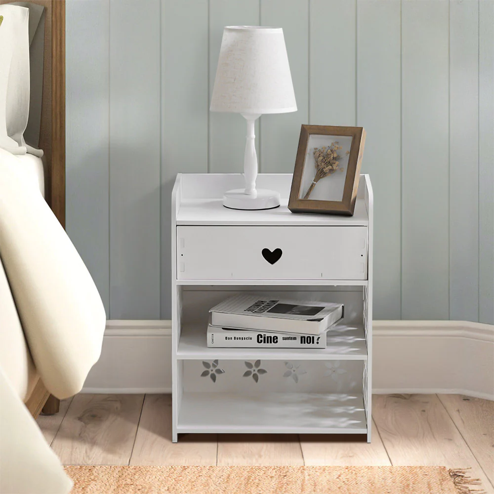Livingandhome Hollow Carved Flower Pattern Side Table Nightstand with Drawer for Bedroom - Image 2