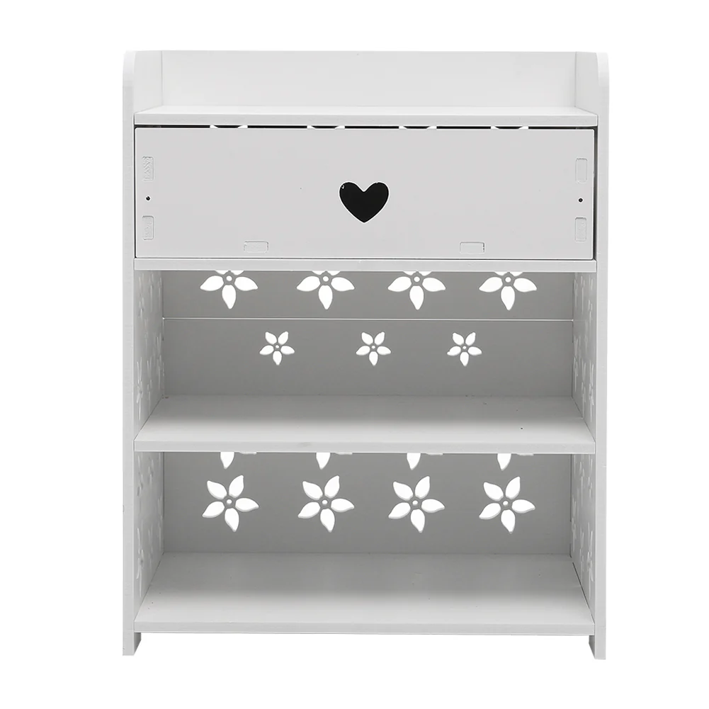 Livingandhome Hollow Carved Flower Pattern Side Table Nightstand with Drawer for Bedroom - Image 3