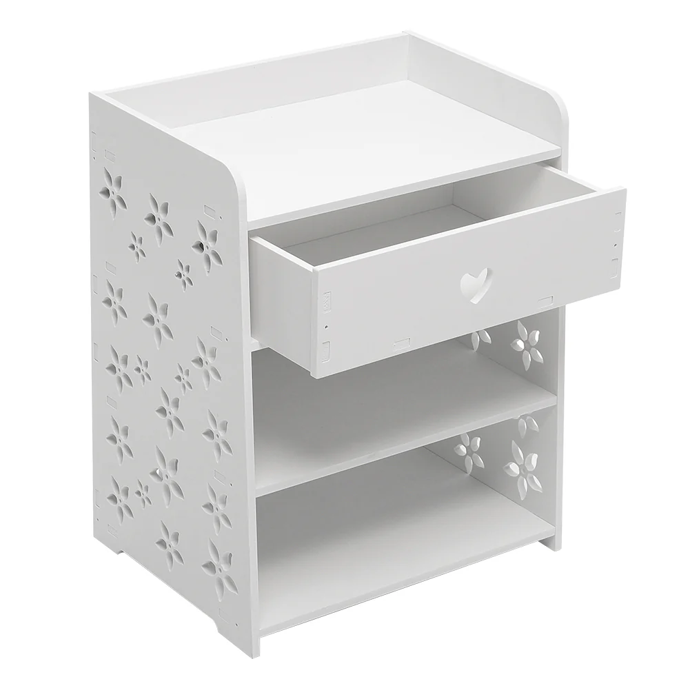 Livingandhome Hollow Carved Flower Pattern Side Table Nightstand with Drawer for Bedroom - Image 4