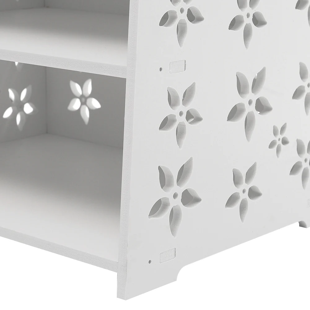 Livingandhome Hollow Carved Flower Pattern Side Table Nightstand with Drawer for Bedroom - Image 6