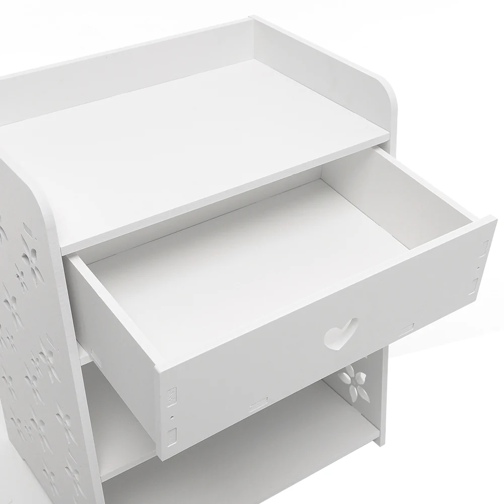 Livingandhome Hollow Carved Flower Pattern Side Table Nightstand with Drawer for Bedroom - Image 7